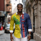 Haiti and Brazil Football Custom Long Sleeve Button Shirt Splash Half Split