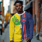 Haiti and Brazil Football Custom Long Sleeve Shirt Splash Half Split