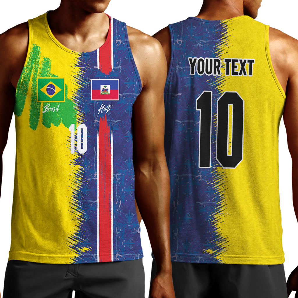 Haiti and Brazil Football Custom Men Tank Top Splash Half Split