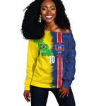 Haiti and Brazil Football Custom Off Shoulder Sweater Splash Half Split