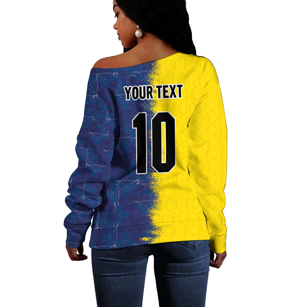 Haiti and Brazil Football Custom Off Shoulder Sweater Splash Half Split
