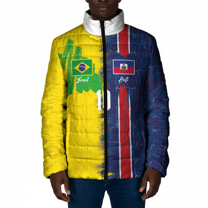 Haiti and Brazil Football Custom Padded Jacket Splash Half Split