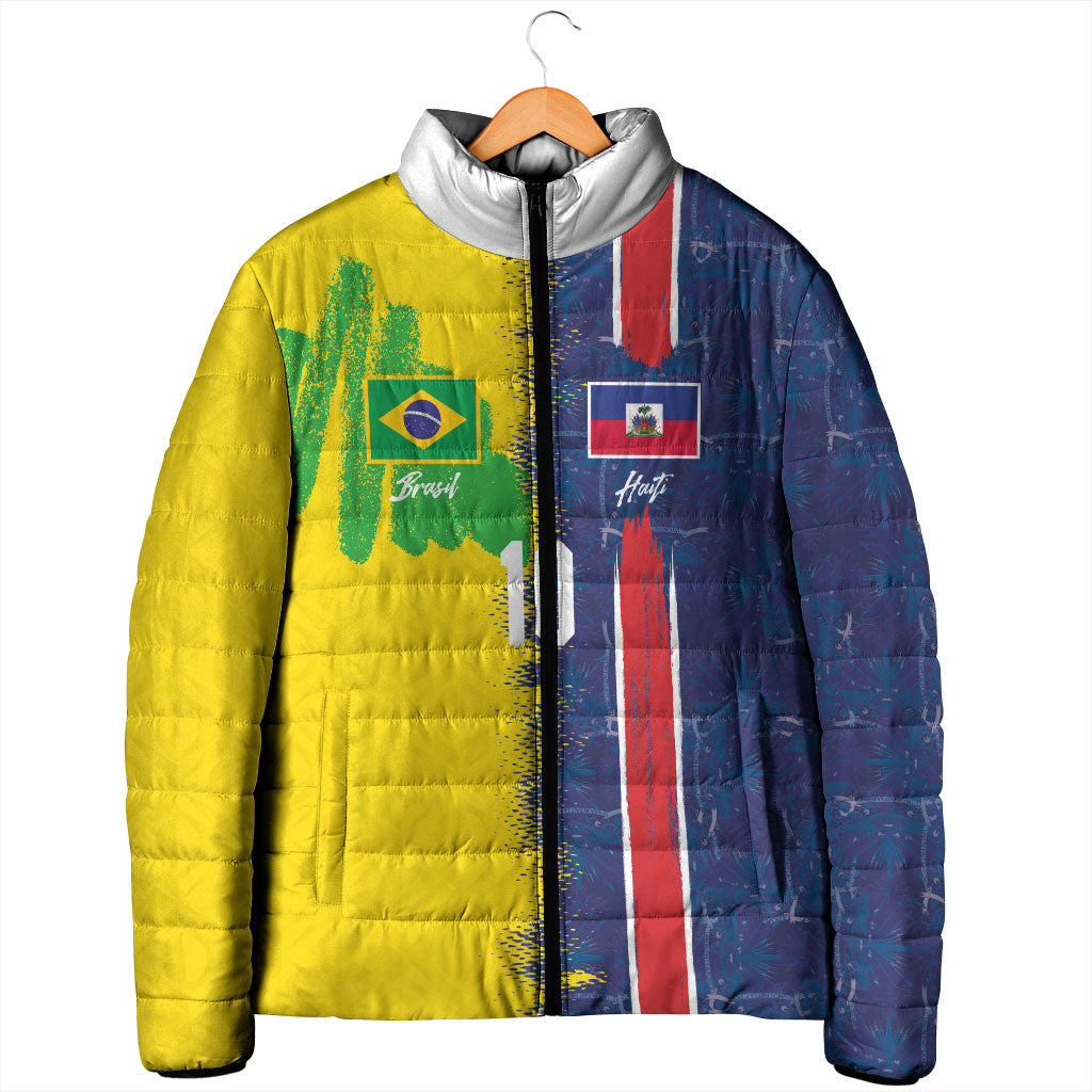 Haiti and Brazil Football Custom Padded Jacket Splash Half Split