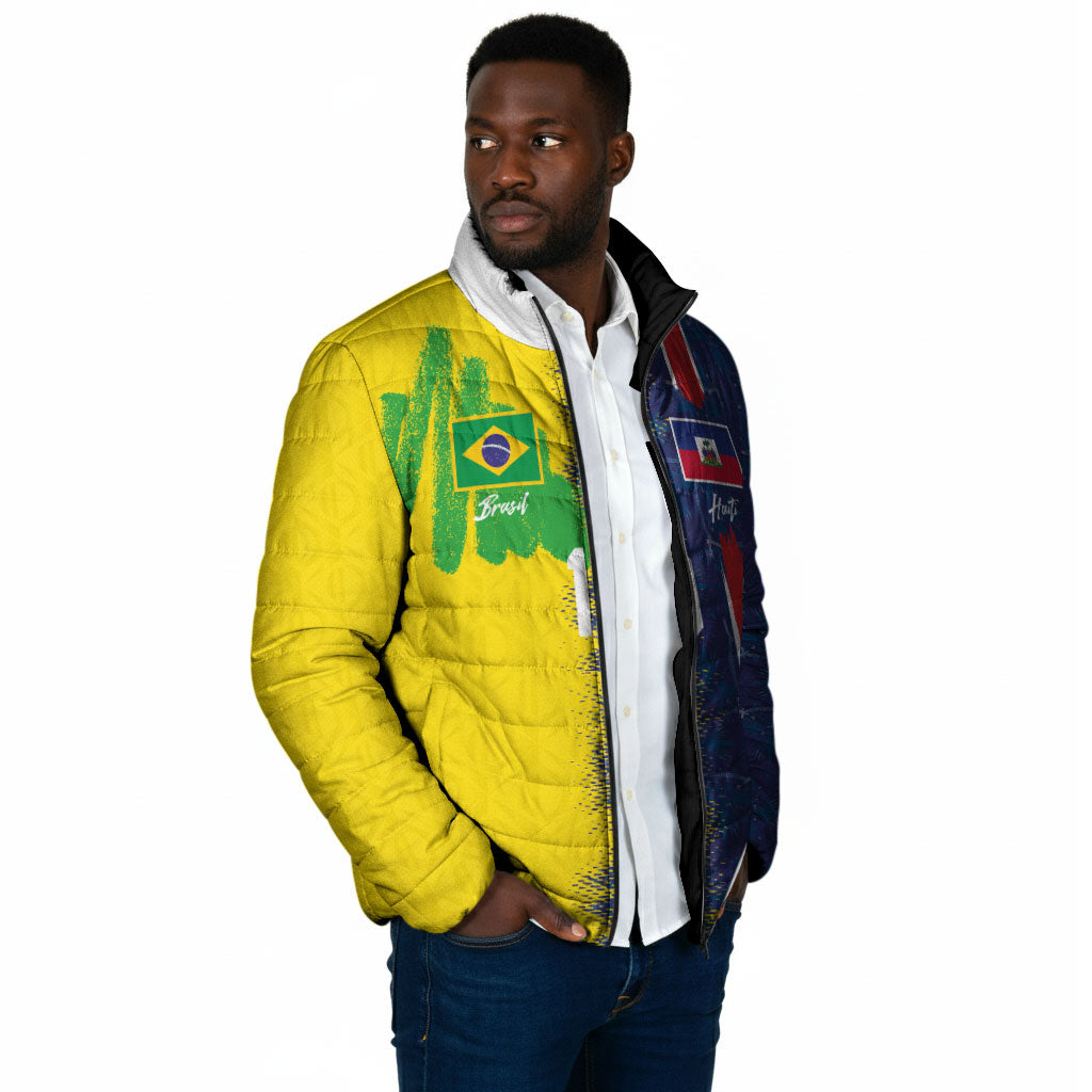 Haiti and Brazil Football Custom Padded Jacket Splash Half Split