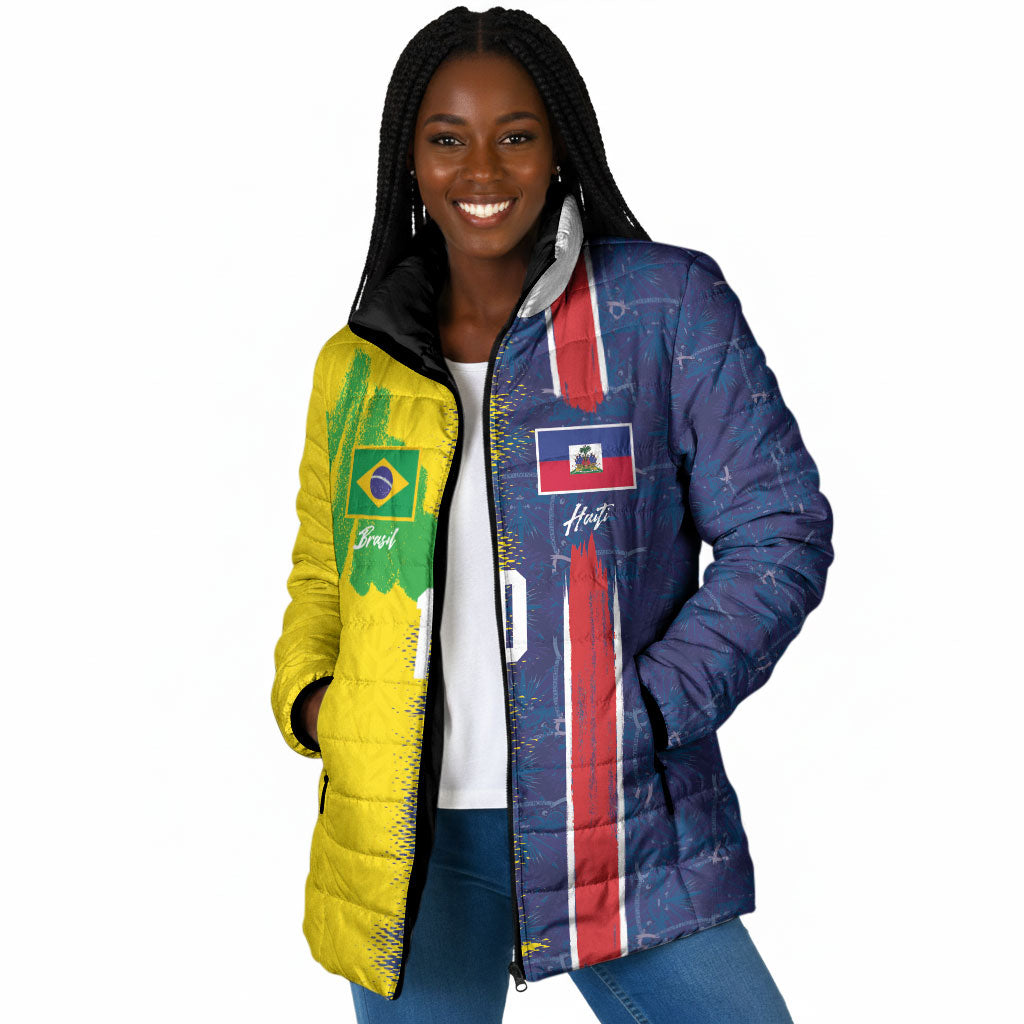 Haiti and Brazil Football Custom Padded Jacket Splash Half Split