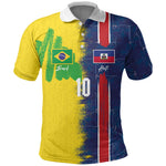 Haiti and Brazil Football Custom Polo Shirt Splash Half Split