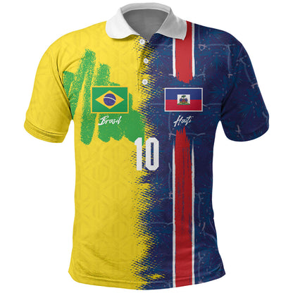 Haiti and Brazil Football Custom Polo Shirt Splash Half Split