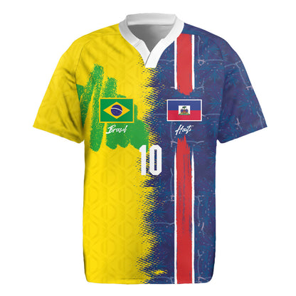 Haiti and Brazil Football Custom Rugby Jersey Splash Half Split