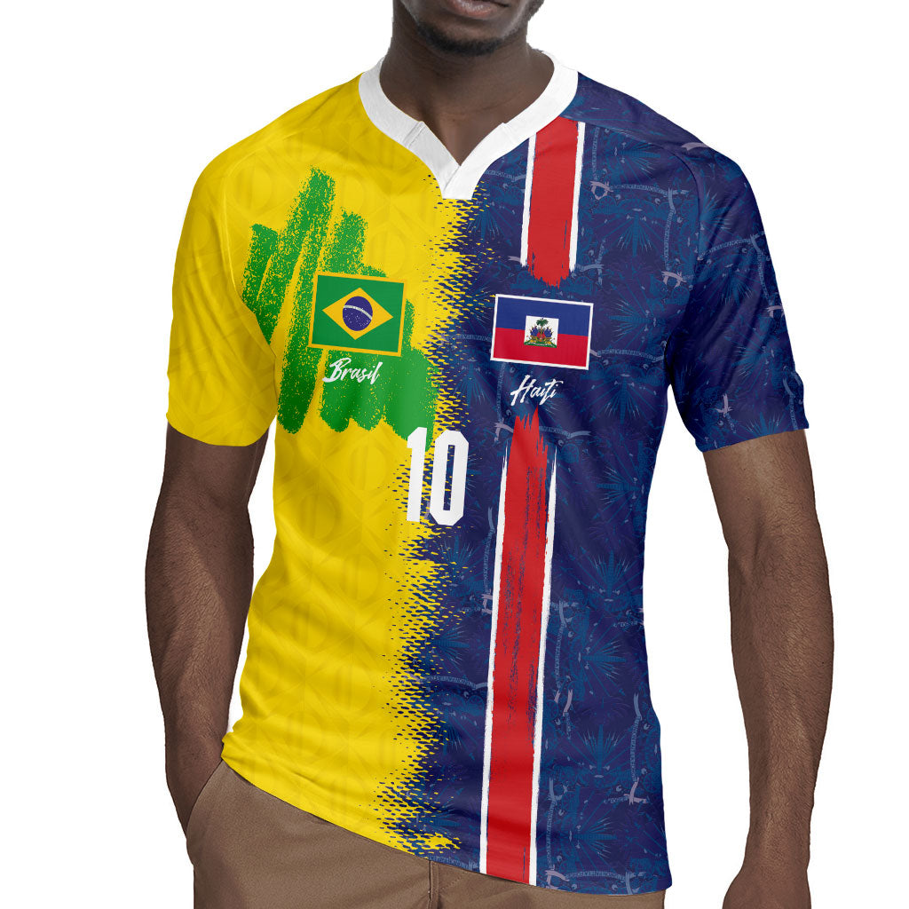 Haiti and Brazil Football Custom Rugby Jersey Splash Half Split