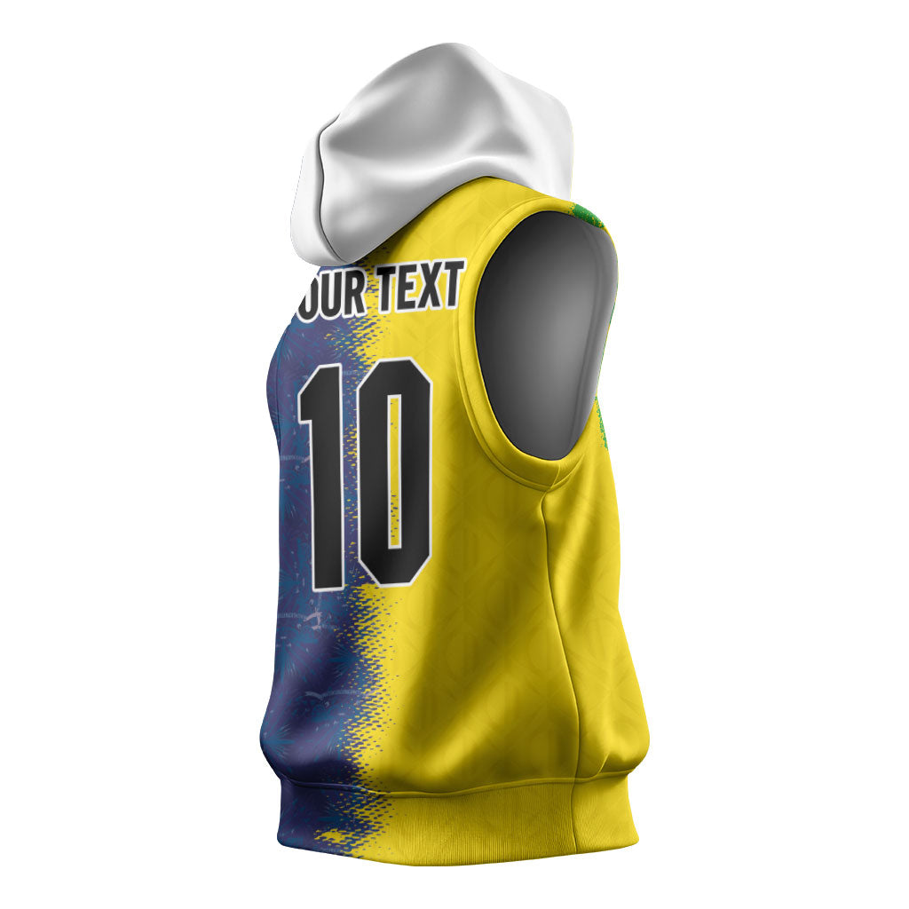 Haiti and Brazil Football Custom Sleeveless Hoodie Splash Half Split