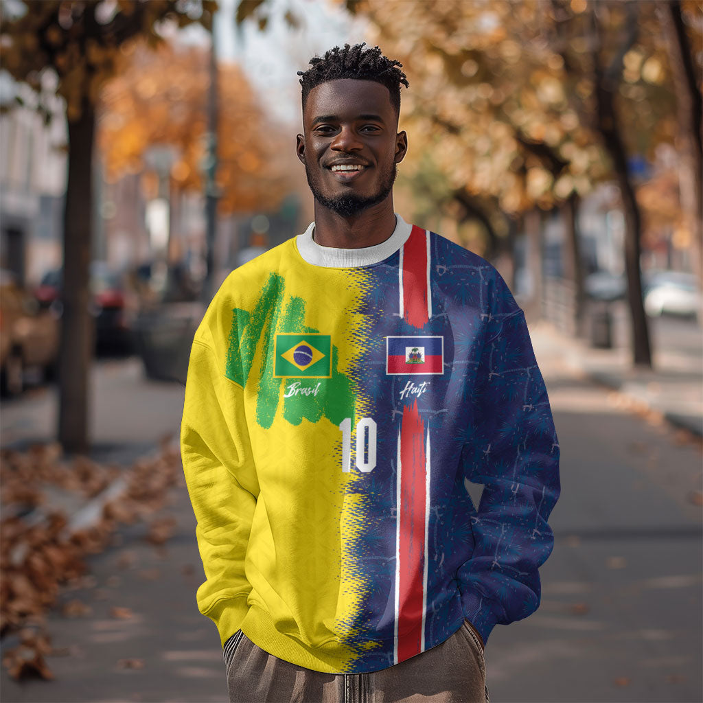 Haiti and Brazil Football Custom Sweatshirt Splash Half Split