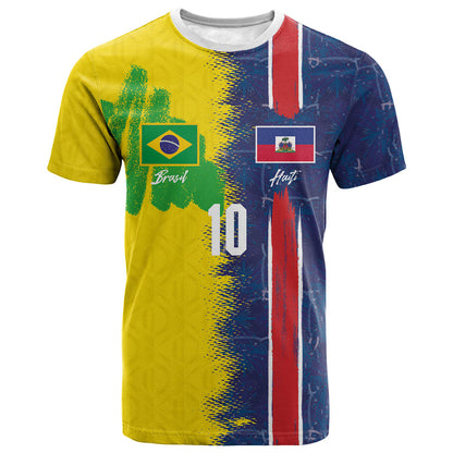 Haiti and Brazil Football Custom T shirt Splash Half Split