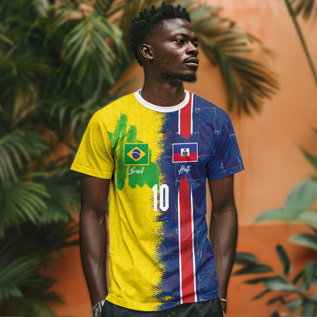 Haiti and Brazil Football Custom T shirt Splash Half Split