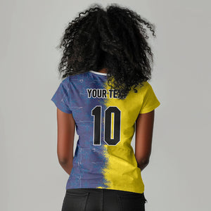 Haiti and Brazil Football Custom Women V-Neck T-Shirt Splash Half Split