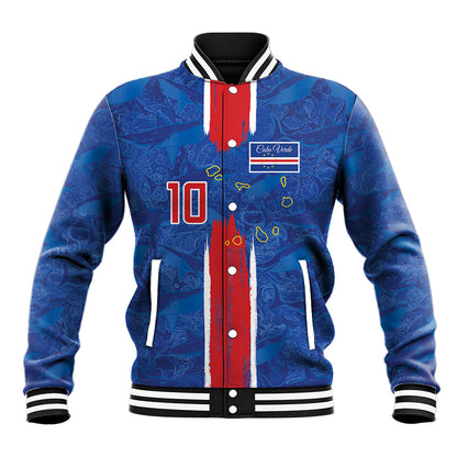 Cabo Verde Custom Baseball Jacket Paint Brush Stroke Shark Pattern Map Design