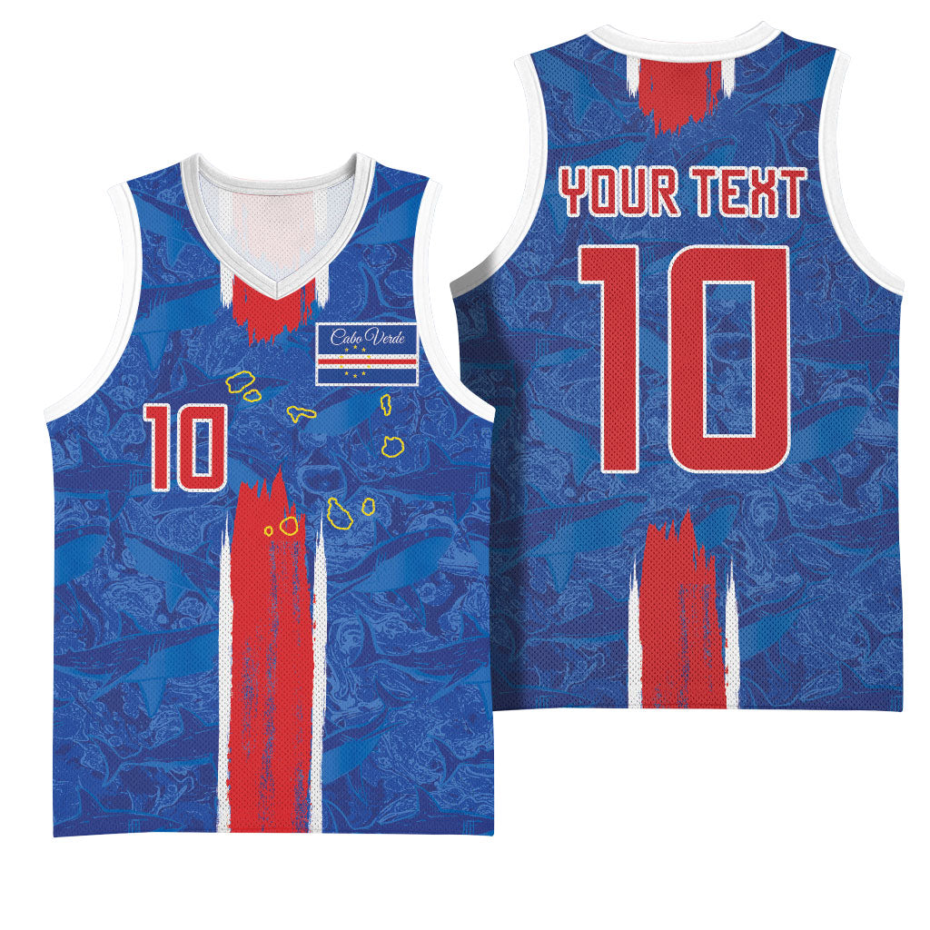 Cabo Verde Custom Basketball Jersey Paint Brush Stroke Shark Pattern Map Design