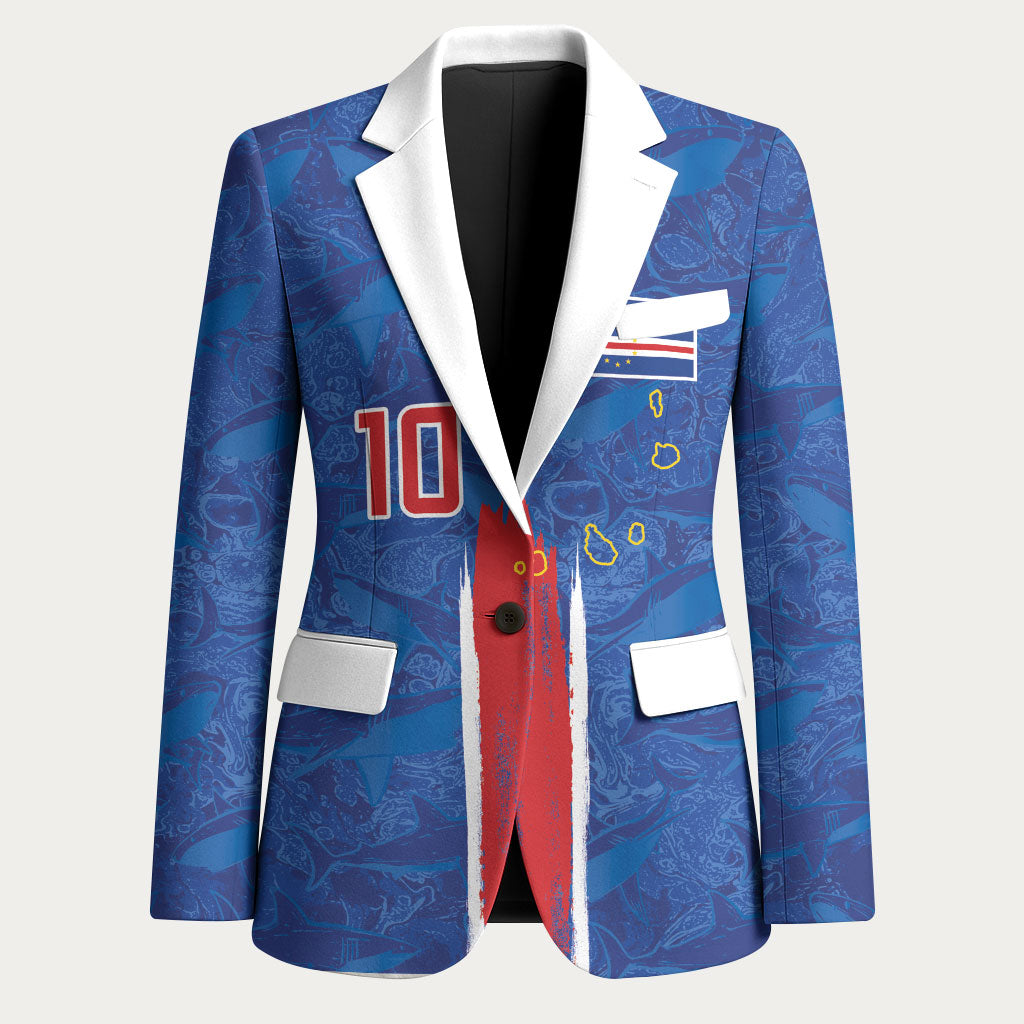 Cabo Verde Custom Blazer Paint Brush Stroke Shark Pattern Map Design