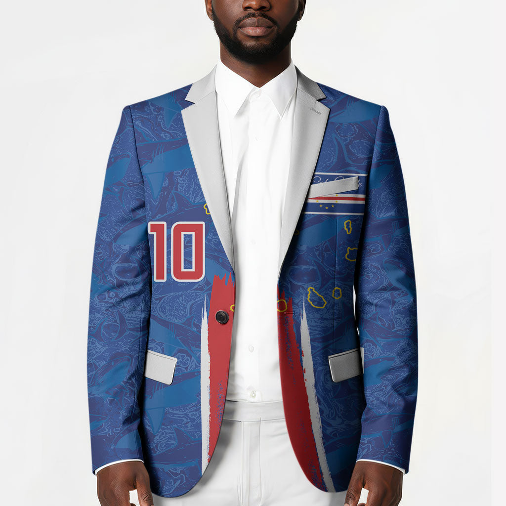 Cabo Verde Custom Blazer Paint Brush Stroke Shark Pattern Map Design