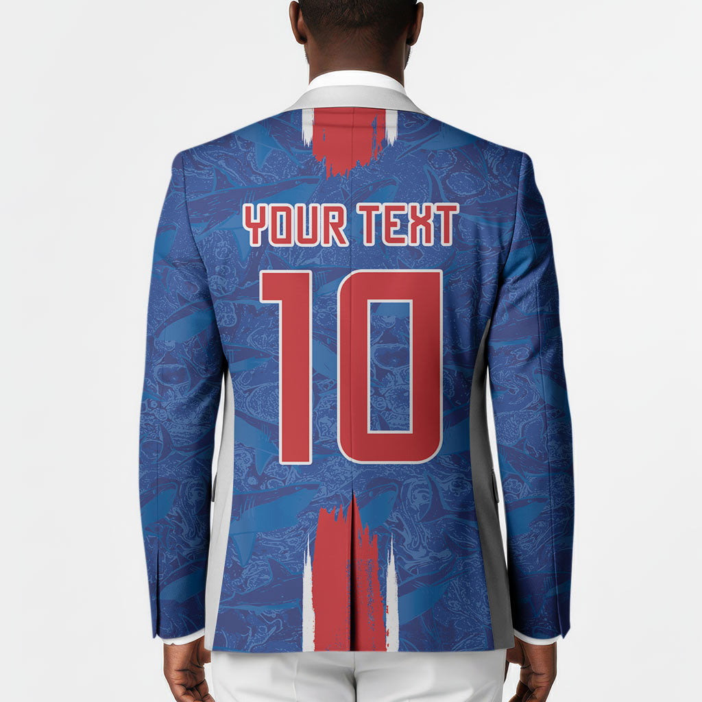Cabo Verde Custom Blazer Paint Brush Stroke Shark Pattern Map Design
