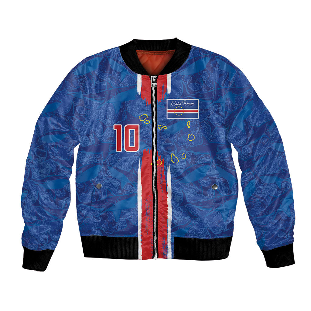 Cabo Verde Custom Bomber Jacket Paint Brush Stroke Shark Pattern Map Design