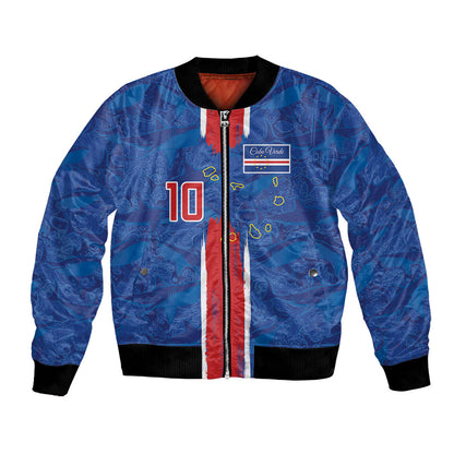 Cabo Verde Custom Bomber Jacket Paint Brush Stroke Shark Pattern Map Design