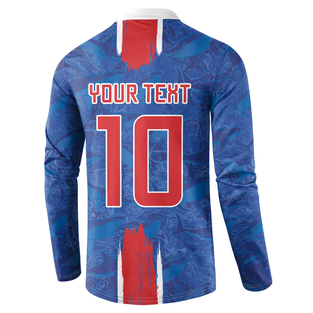 Cabo Verde Custom Button Sweatshirt Paint Brush Stroke Shark Pattern Map Design