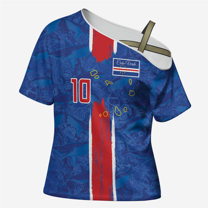 Cabo Verde Custom Cross Shoulder Shirt Paint Brush Stroke Shark Pattern Map Design