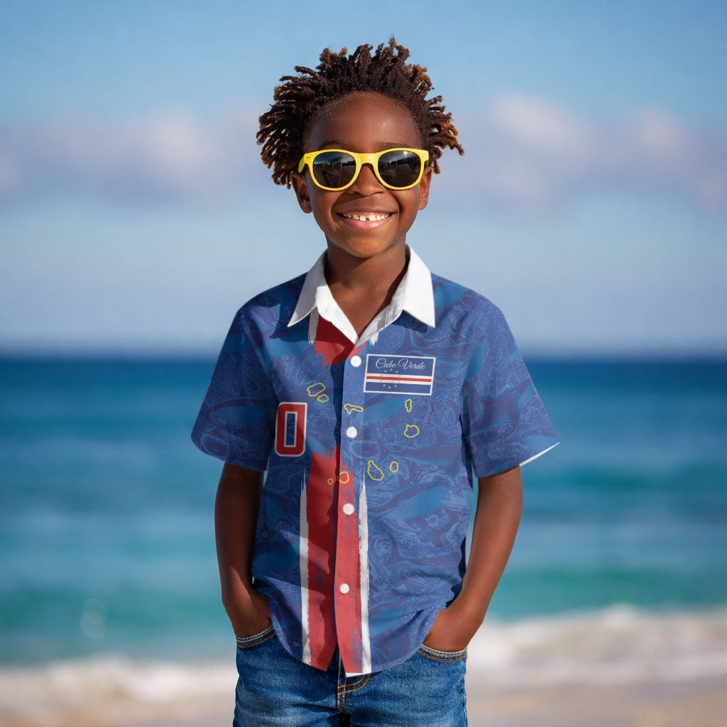 Cabo Verde Custom Kid Hawaiian Shirt Paint Brush Stroke Shark Pattern Map Design