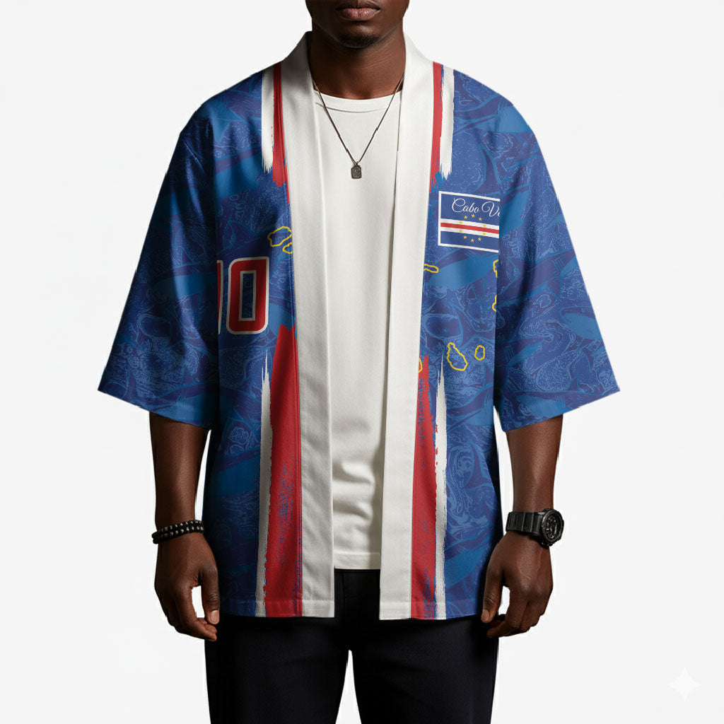 Cabo Verde Custom Kimono Paint Brush Stroke Shark Pattern Map Design