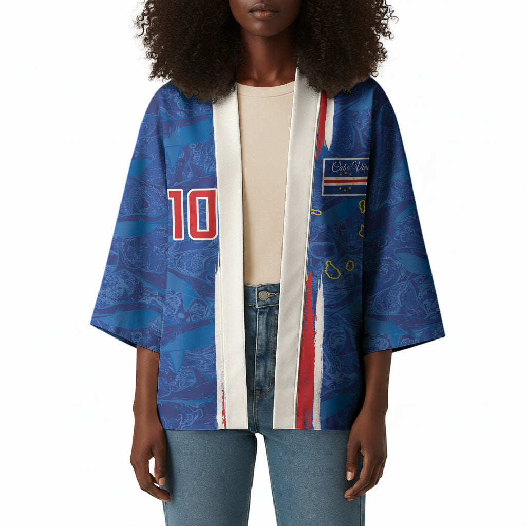 Cabo Verde Custom Kimono Paint Brush Stroke Shark Pattern Map Design