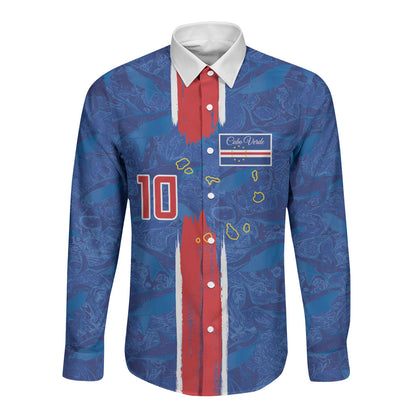 Cabo Verde Custom Long Sleeve Button Shirt Paint Brush Stroke Shark Pattern Map Design