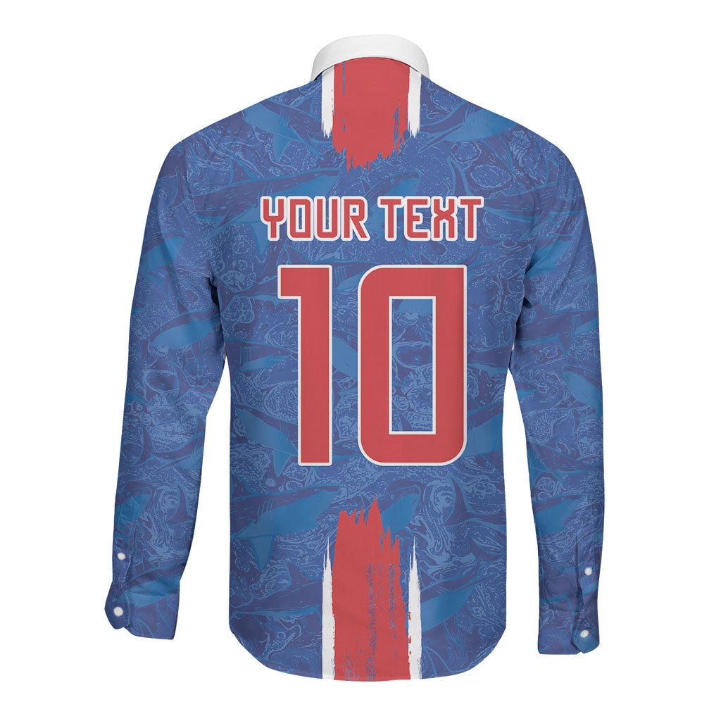 Cabo Verde Custom Long Sleeve Button Shirt Paint Brush Stroke Shark Pattern Map Design