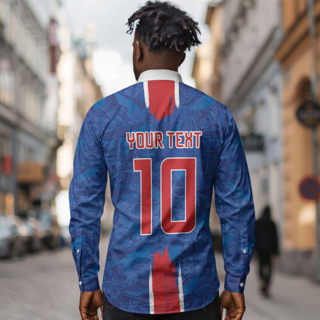 Cabo Verde Custom Long Sleeve Button Shirt Paint Brush Stroke Shark Pattern Map Design