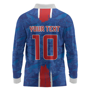 Cabo Verde Custom Long Sleeve Polo Shirt Paint Brush Stroke Shark Pattern Map Design