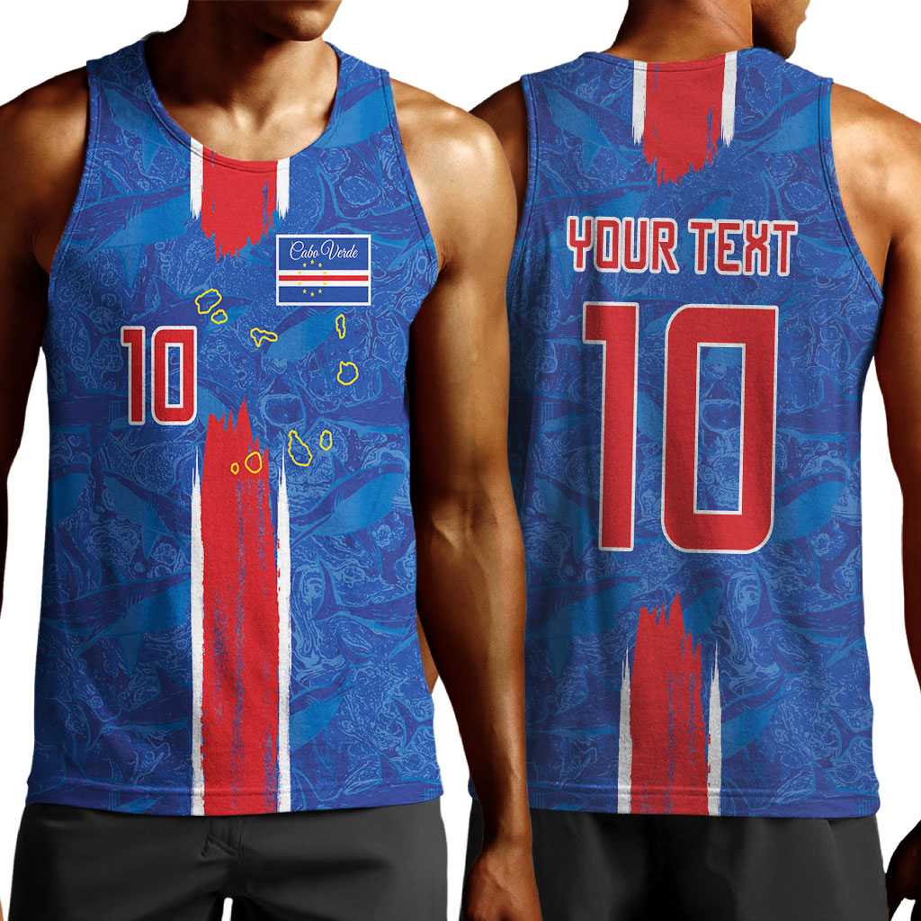 Cabo Verde Custom Men Tank Top Paint Brush Stroke Shark Pattern Map Design