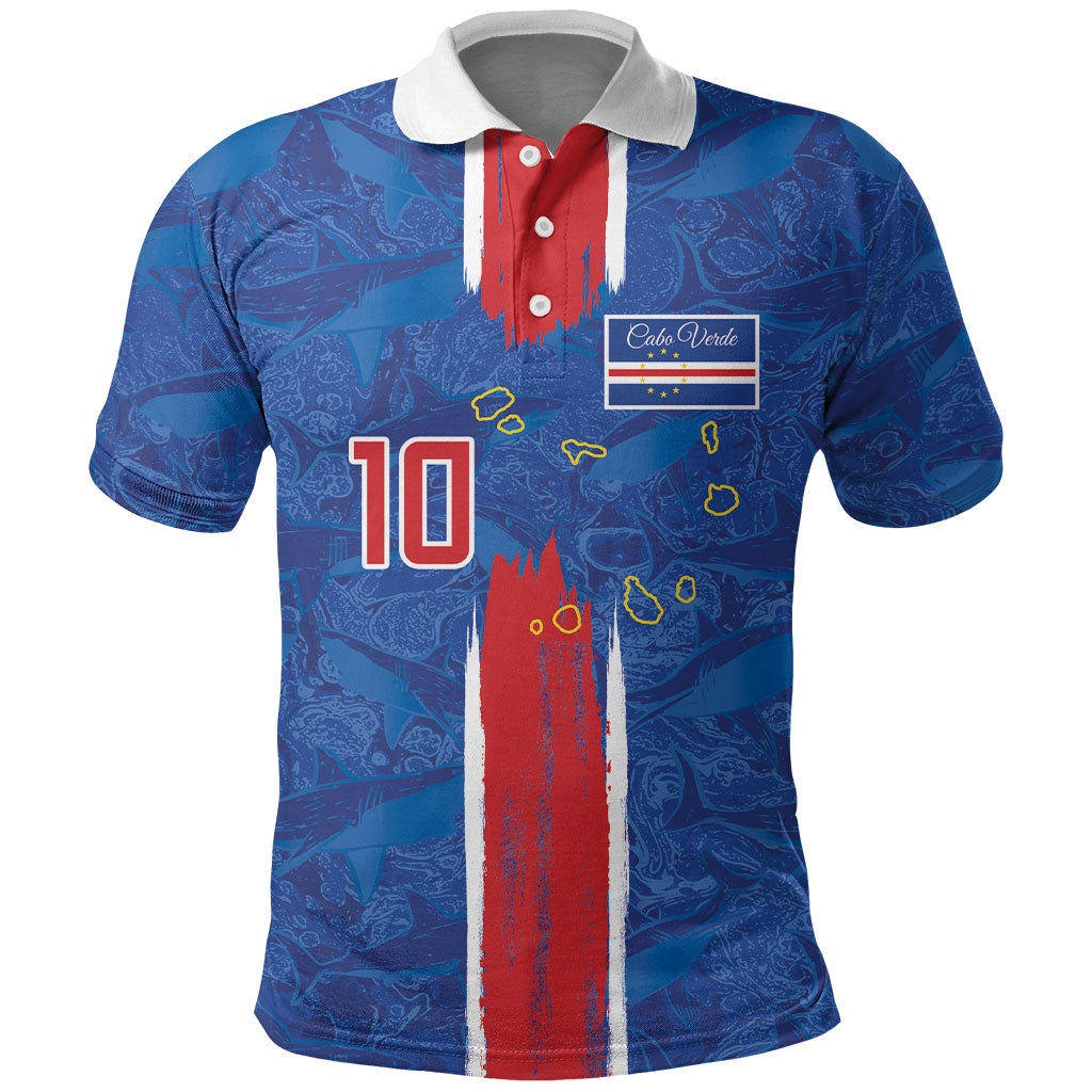 Cabo Verde Custom Polo Shirt Paint Brush Stroke Shark Pattern Map Design