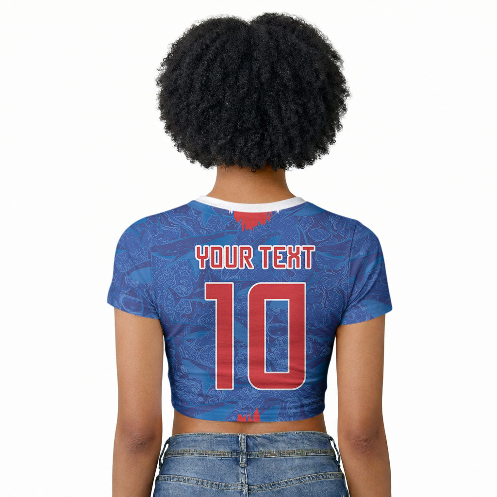 Cabo Verde Custom Raglan Cropped T shirt Paint Brush Stroke Shark Pattern Map Design