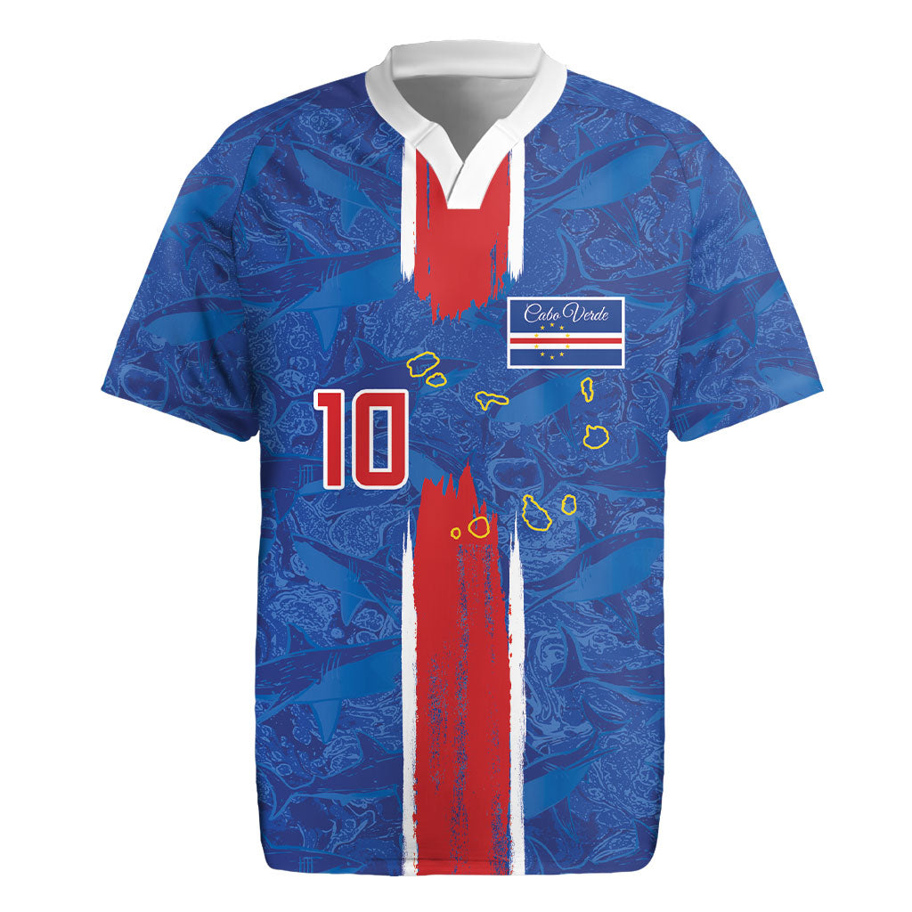 Cabo Verde Custom Rugby Jersey Paint Brush Stroke Shark Pattern Map Design