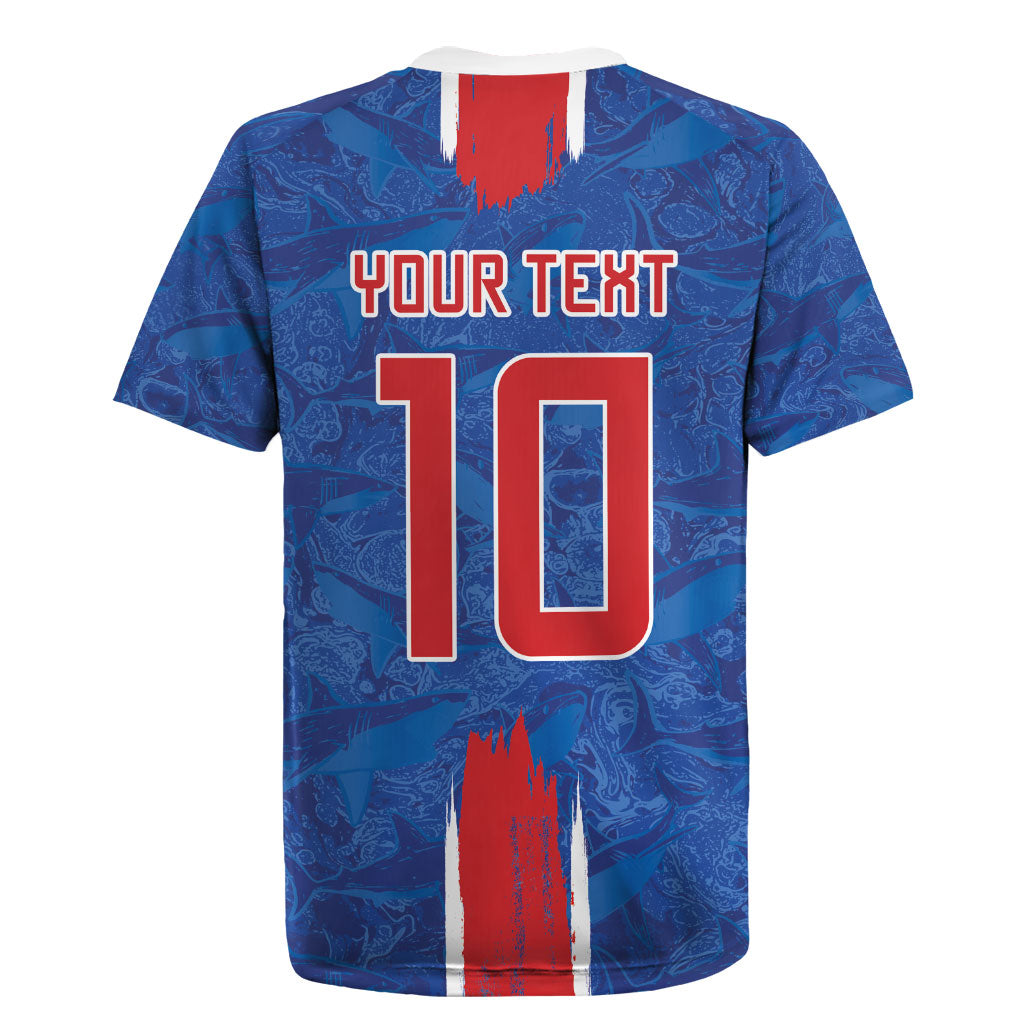 Cabo Verde Custom Rugby Jersey Paint Brush Stroke Shark Pattern Map Design