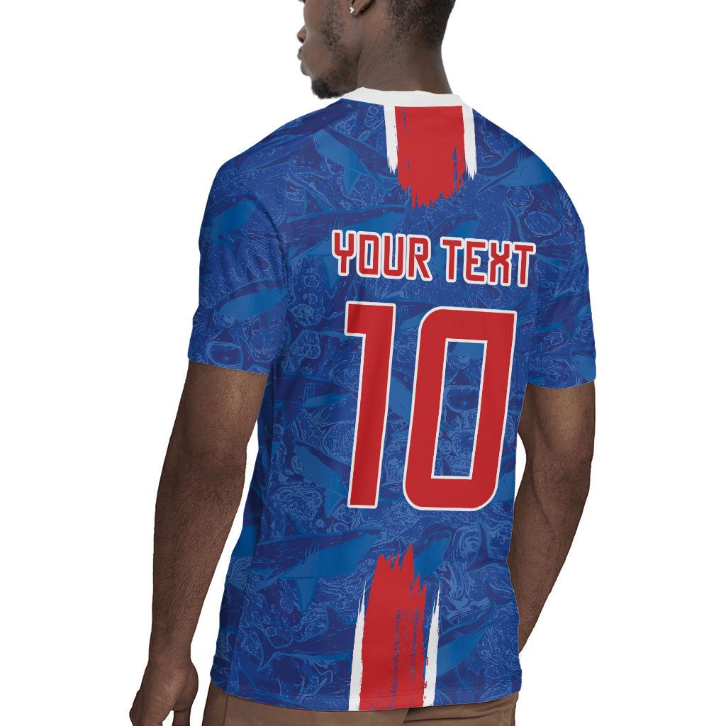 Cabo Verde Custom Rugby Jersey Paint Brush Stroke Shark Pattern Map Design