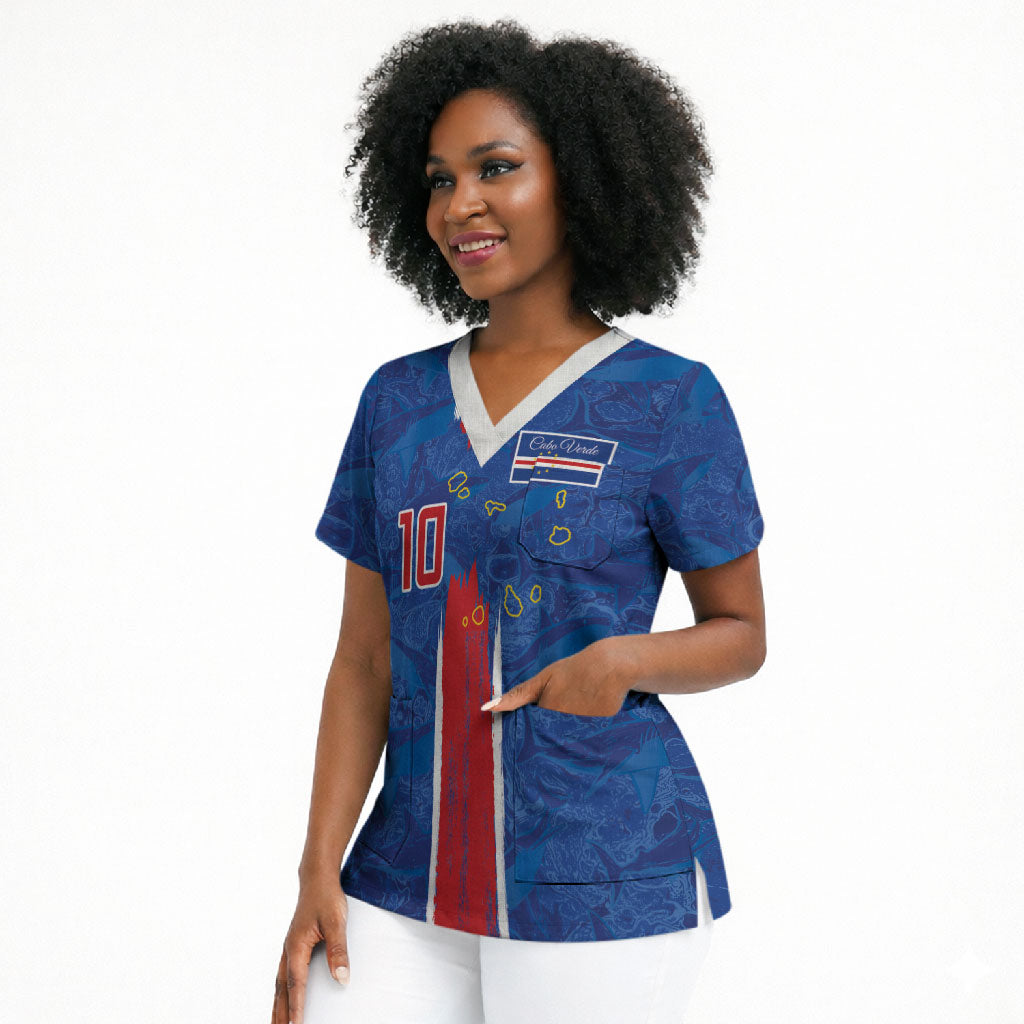 Cabo Verde Custom Scrub Top Paint Brush Stroke Shark Pattern Map Design