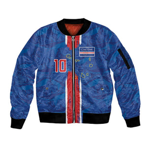Cabo Verde Custom Sleeve Zip Bomber Jacket Paint Brush Stroke Shark Pattern Map Design