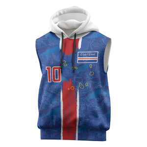 Cabo Verde Custom Sleeveless Hoodie Paint Brush Stroke Shark Pattern Map Design