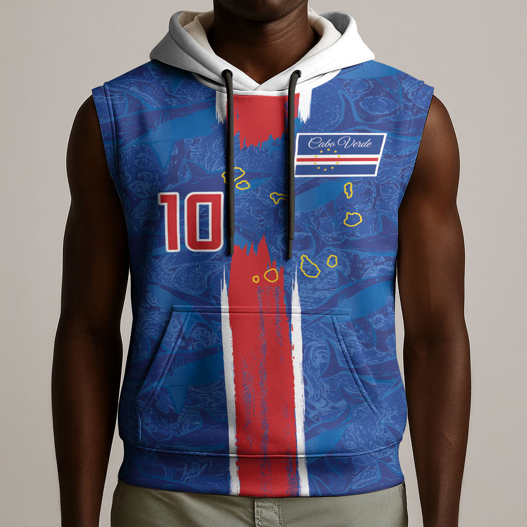 Cabo Verde Custom Sleeveless Hoodie Paint Brush Stroke Shark Pattern Map Design
