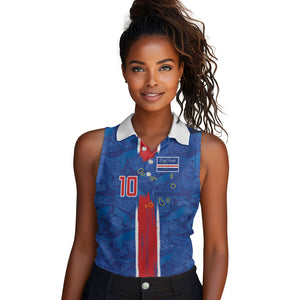 Cabo Verde Custom Women Sleeveless Polo Shirt Paint Brush Stroke Shark Pattern Map Design