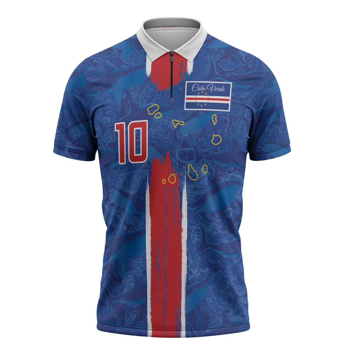Cabo Verde Custom Zipper Polo Shirt Paint Brush Stroke Shark Pattern Map Design