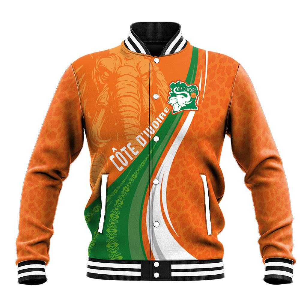 Cote D'Ivoire Football Custom Baseball Jacket Abstract Wave Pattern Tribal Sporty Style