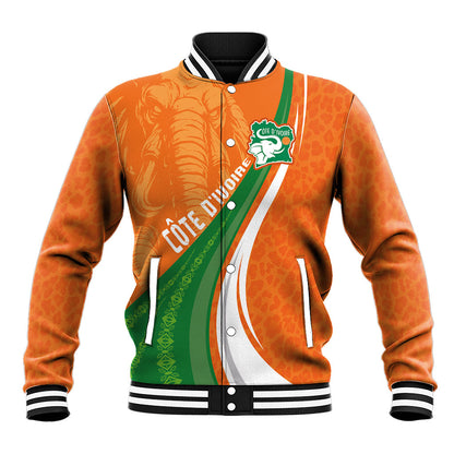 Cote D'Ivoire Football Custom Baseball Jacket Abstract Wave Pattern Tribal Sporty Style