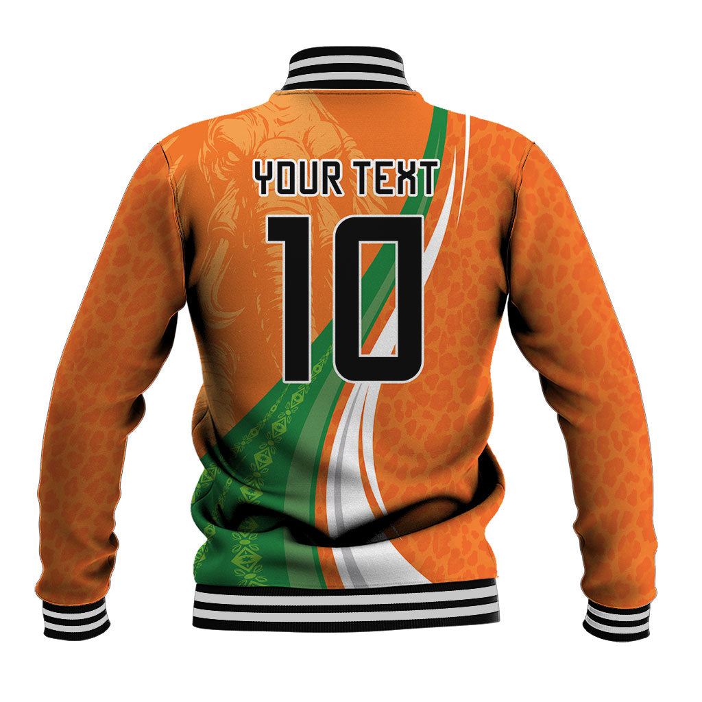 Cote D'Ivoire Football Custom Baseball Jacket Abstract Wave Pattern Tribal Sporty Style