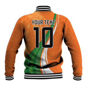 Cote D'Ivoire Football Custom Baseball Jacket Abstract Wave Pattern Tribal Sporty Style